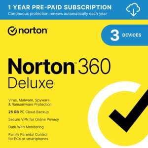 Norton 360 Deluxe 2025, Antivirus software for 3 Devices with Auto Renewal - Includes VPN, PC Cloud Backup