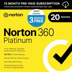 Norton 360 Platinum 2025, Antivirus software for 20 Devices with Auto Renewal - 3 Months FREE